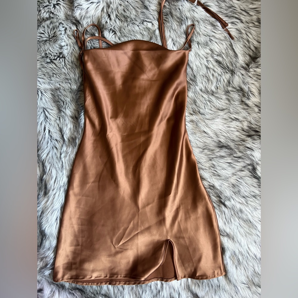 SHIEN XS Silk Mini dress backless with ties and thigh slit